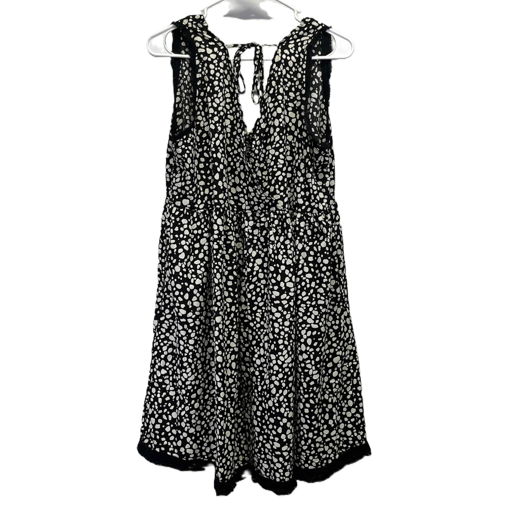 Umgee Sleeveless White Black Animal Print Open Back Fringe Tank Dress Medium - Picture 2 of 9